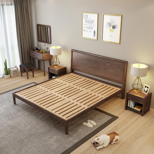 北欧实木床3d设计胡桃木实木床家具3d效果图制作